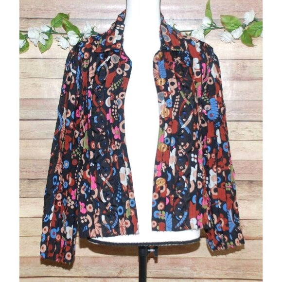 Sara Studio Colorful Bold Retro Size XL Lightweight Shacket Button Front Sequin - Picture 1 of 10
